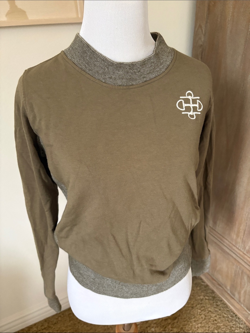 Olive Green Long-Sleeve childs Sweater with Contrast Trim